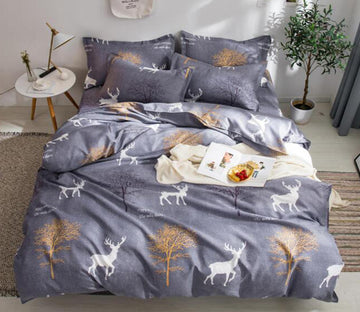 3D Dark Gray Tree Deer 2022 Bed Pillowcases Quilt