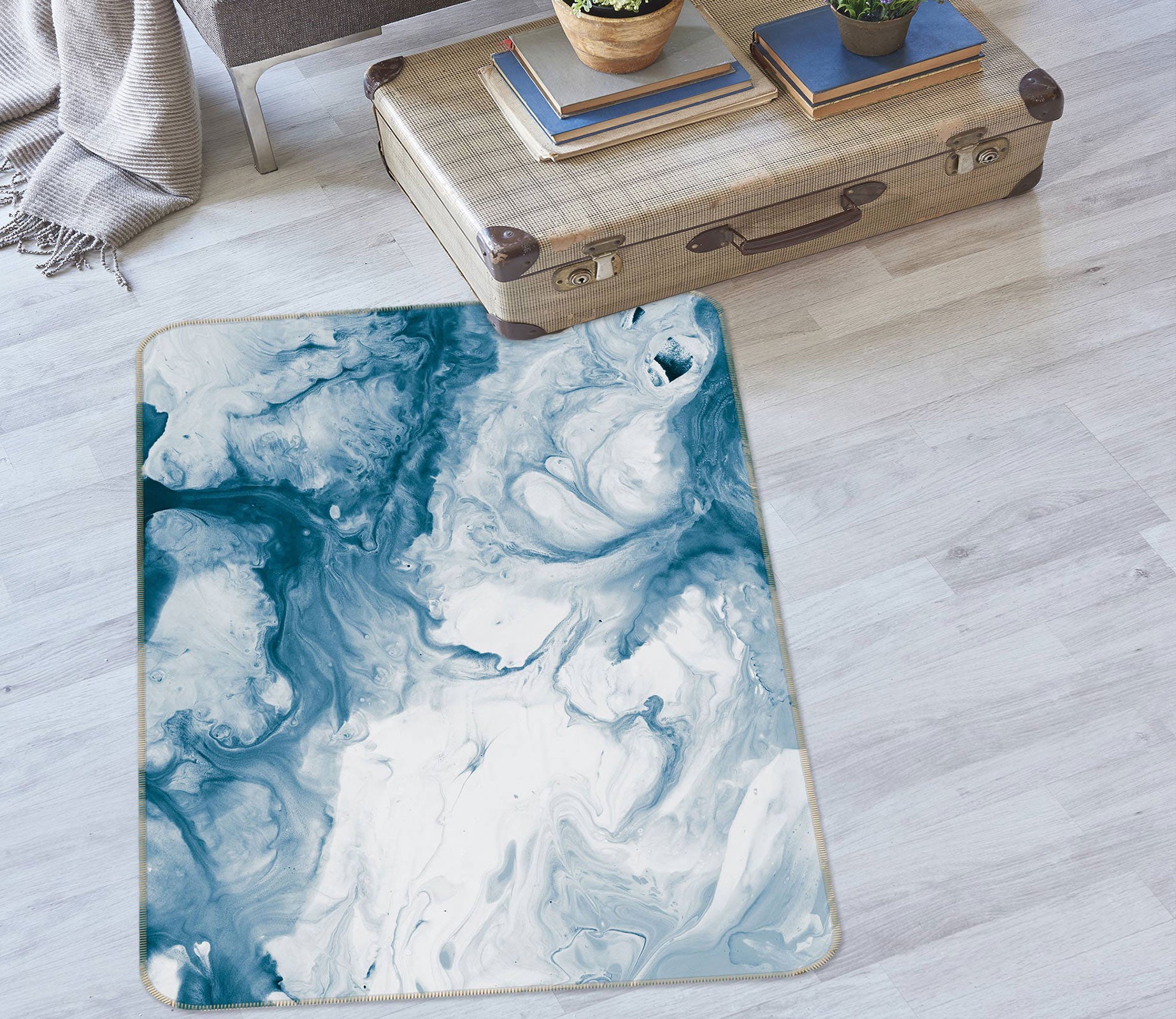 3D Blue Lines 27018 Non Slip Rug Mat