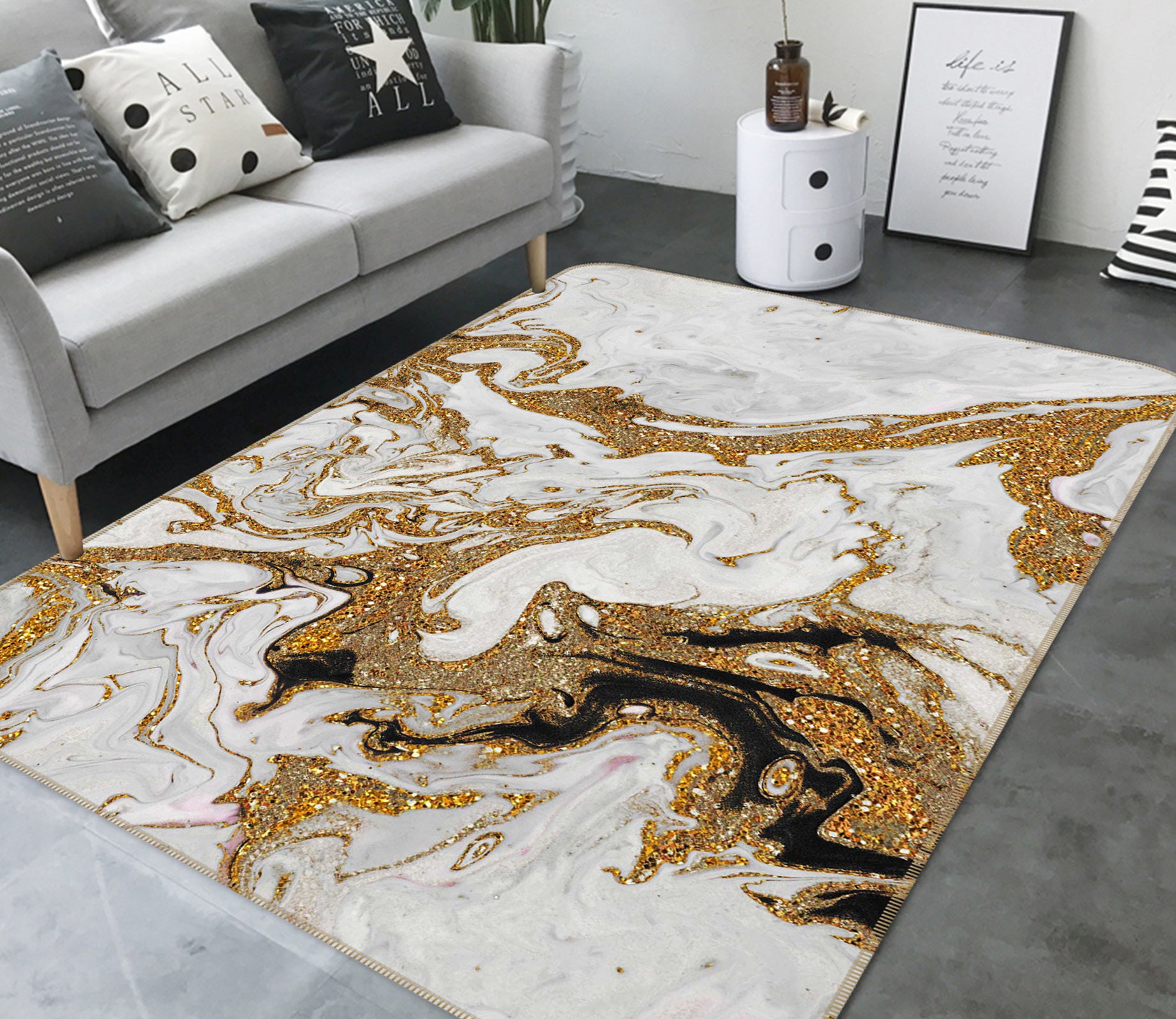3D Golden Abstract 064 Uta Naumann Rug Non Slip Rug Mat