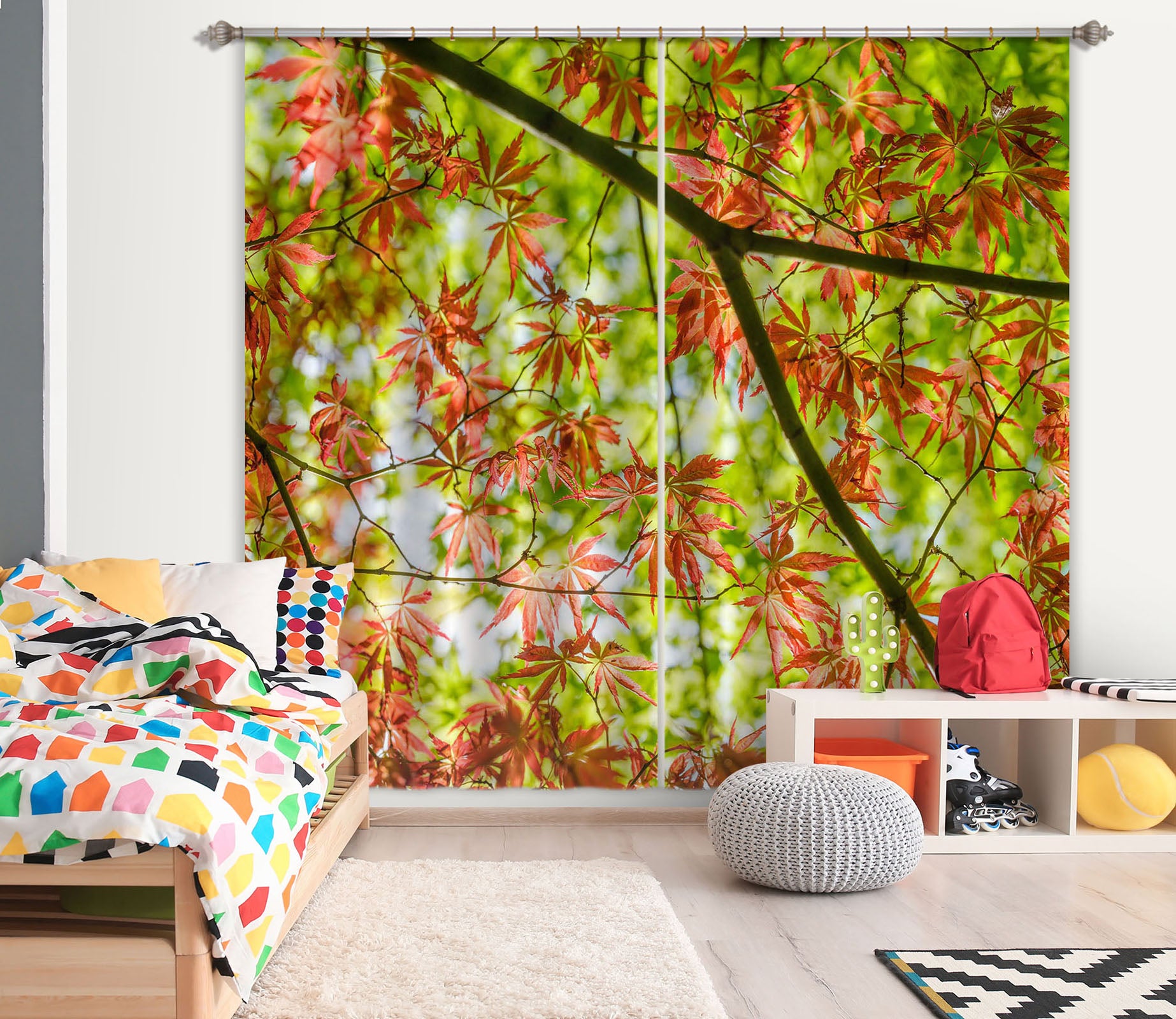 3D Red Maple Leaf 6390 Assaf Frank Curtain Curtains Drapes
