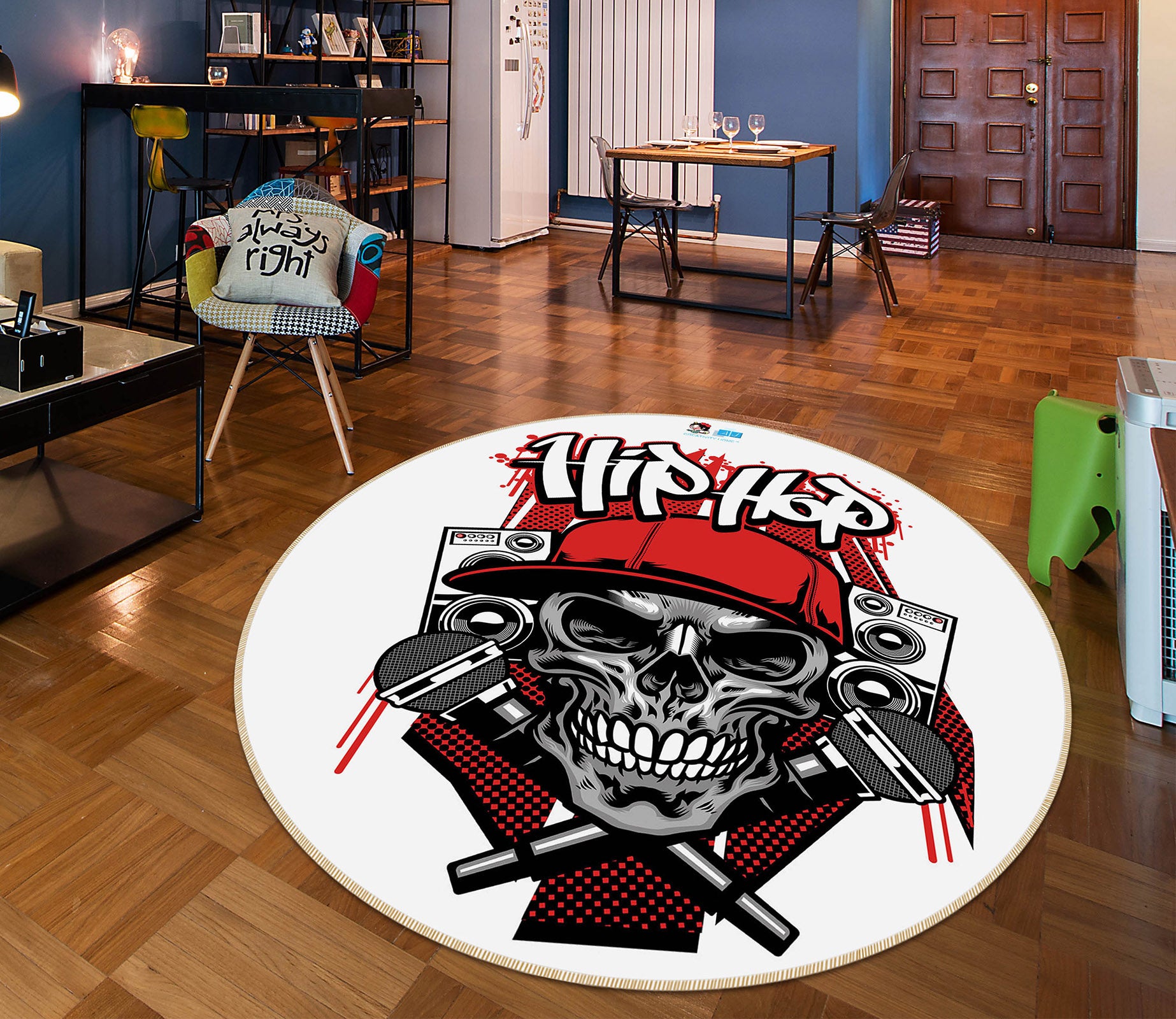 3D Skull 75035 Round Non Slip Rug Mat