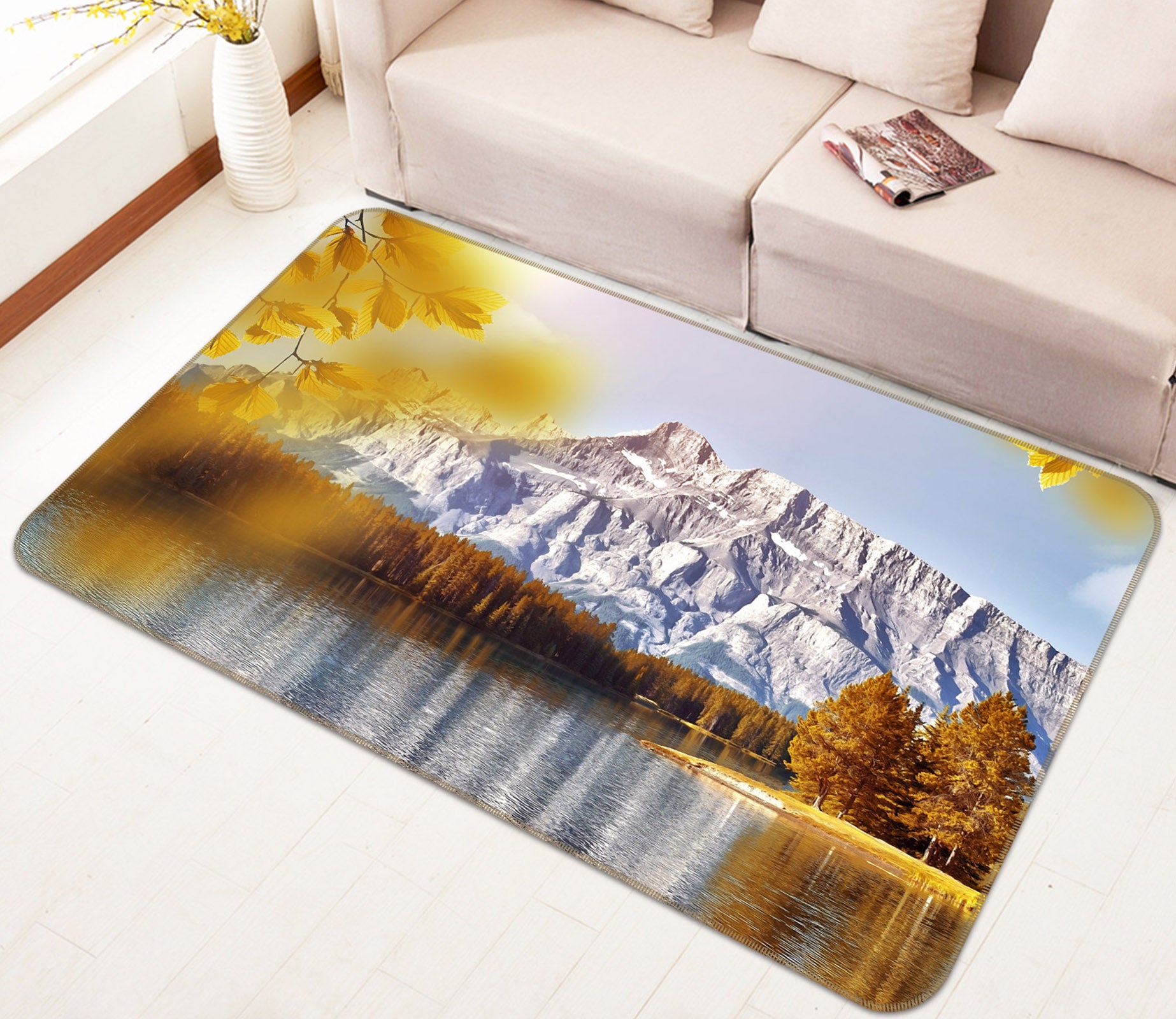 3D Mountain Lake 36170 Non Slip Rug Mat