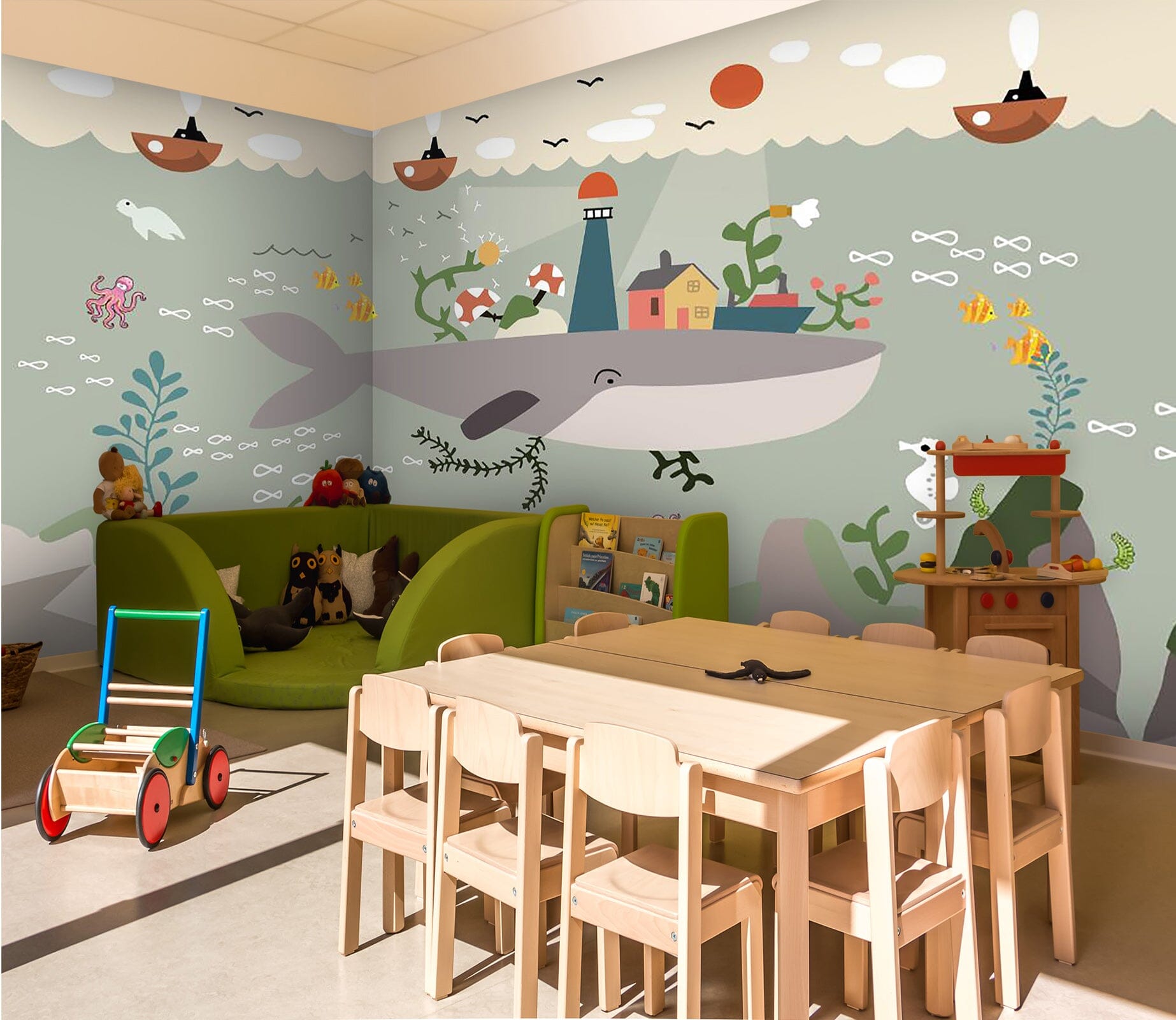3D Cartoon Whale 038 Wall Murals Wallpaper AJ Wallpaper 2 