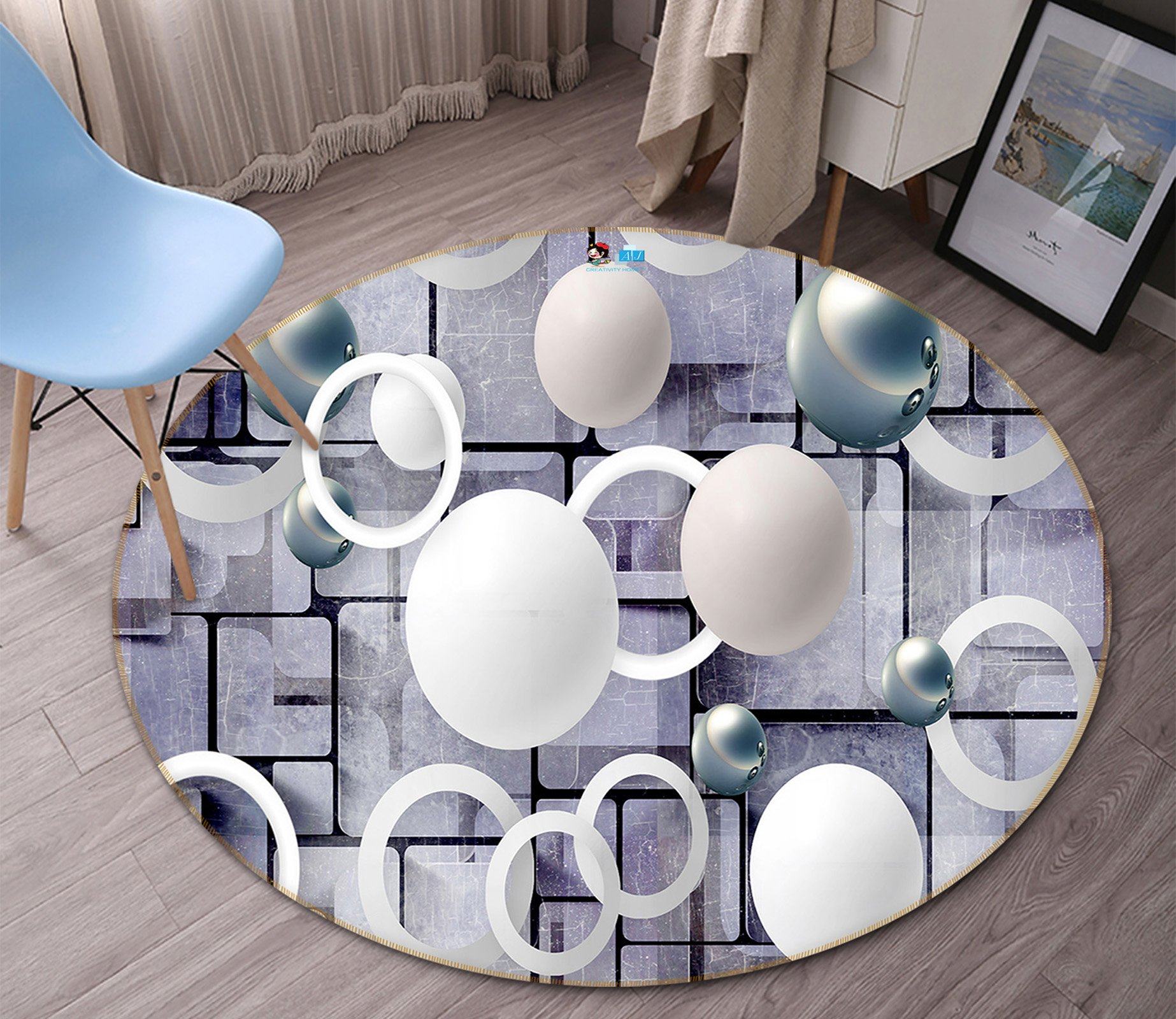 3D White Circle 4721 Round Non Slip Rug Mat Mat AJ Creativity Home 