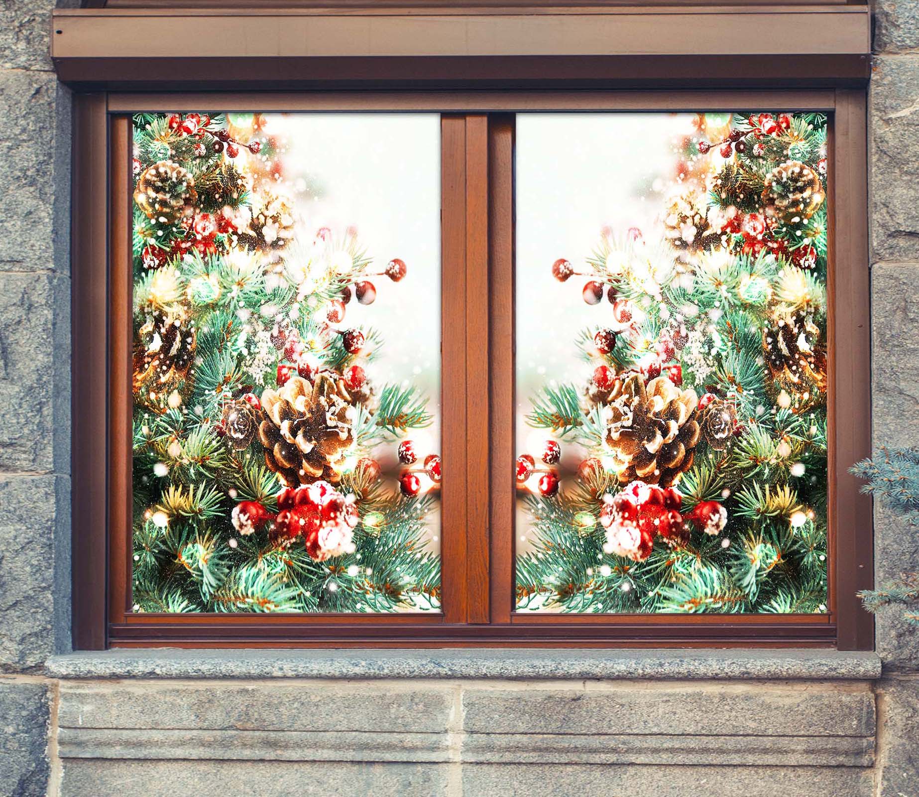 3D Christmas Tree Loose 42139 Christmas Window Film Print Sticker Cling Stained Glass Xmas
