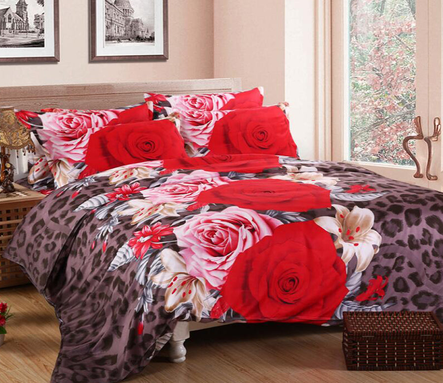 3D Rose Leopard 1172 Bed Pillowcases Quilt