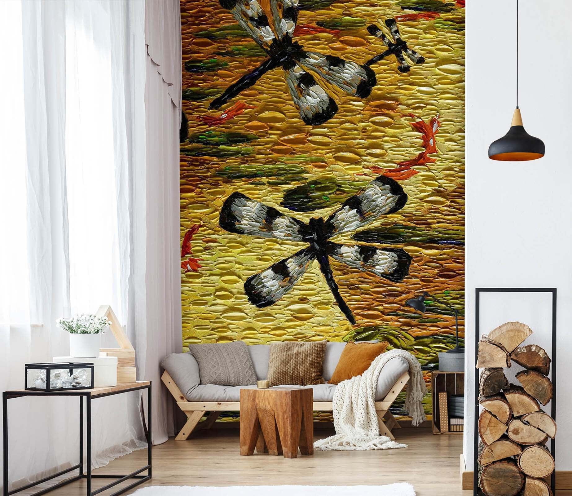 3D Golden Pond Dragonflies 1428 Dena Tollefson Wall Mural Wall Murals Wallpaper AJ Wallpaper 2 