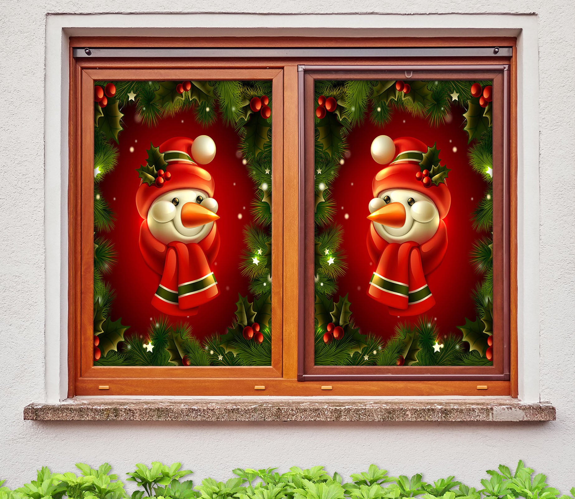 3D Snowman 43074 Christmas Window Film Print Sticker Cling Stained Glass Xmas