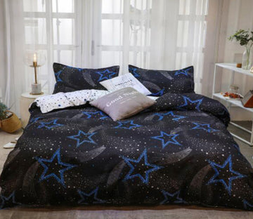 3D Blue Stars On Black 4032 Bed Pillowcases Quilt
