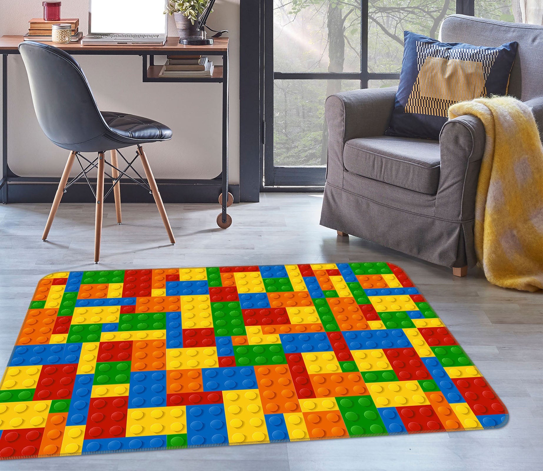 3D Colored Square 34104 Non Slip Rug Mat