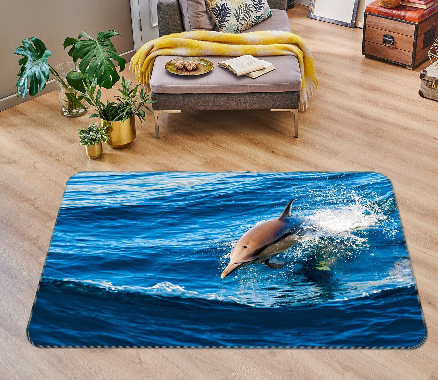 3D Dolphin Jumping 65099 Non Slip Rug Mat