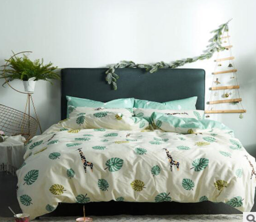 3D Leaves Giraffe 17172 Bed Pillowcases Quilt