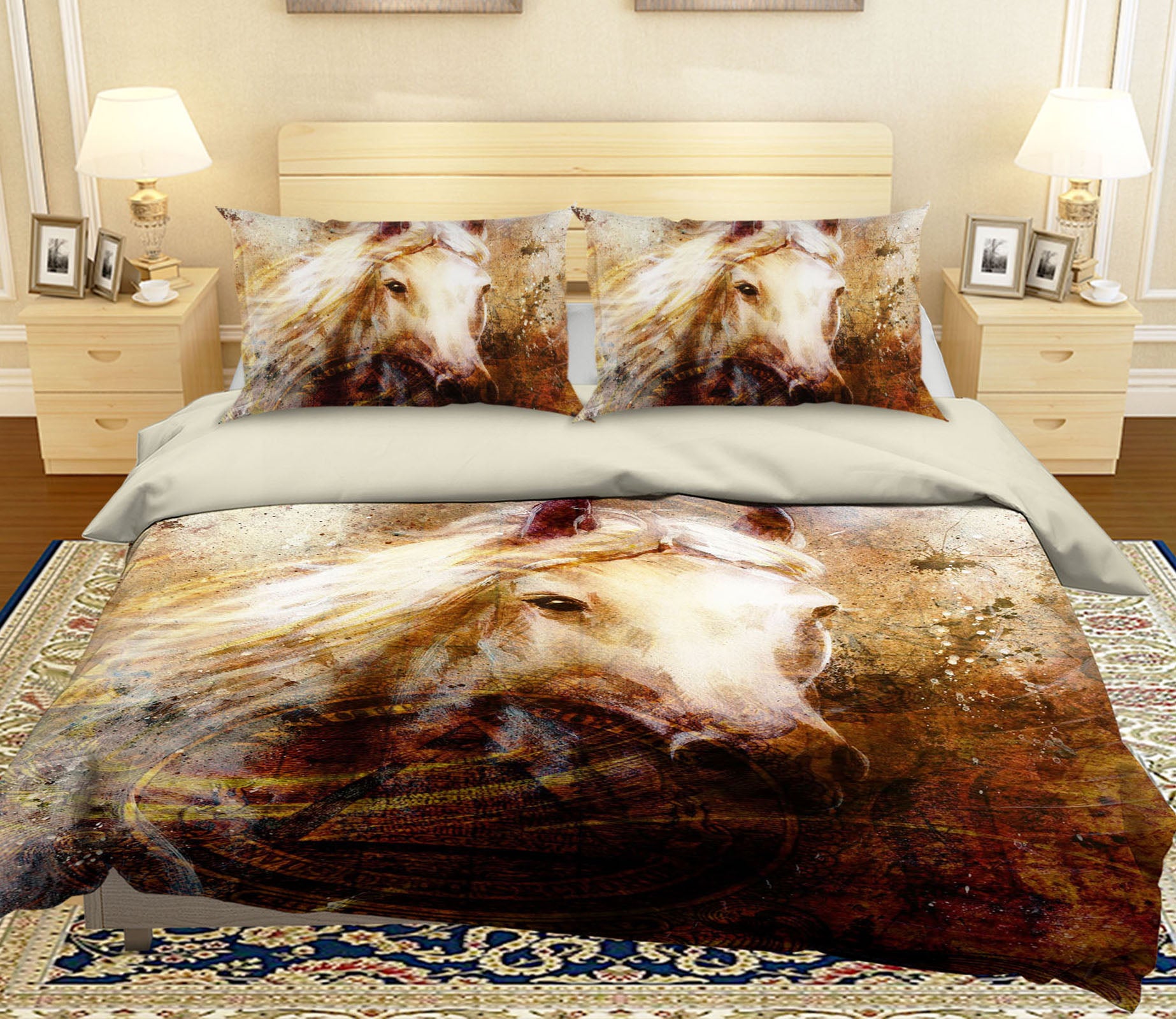 3D White Horse 116 Bed Pillowcases Quilt