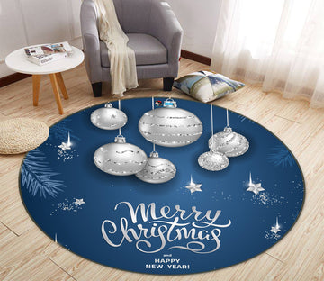3D White Ball 54072 Christmas Round Non Slip Rug Mat Xmas