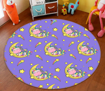 3D Star Moon Unicorn Pattern 81077 Round Non Slip Rug Mat