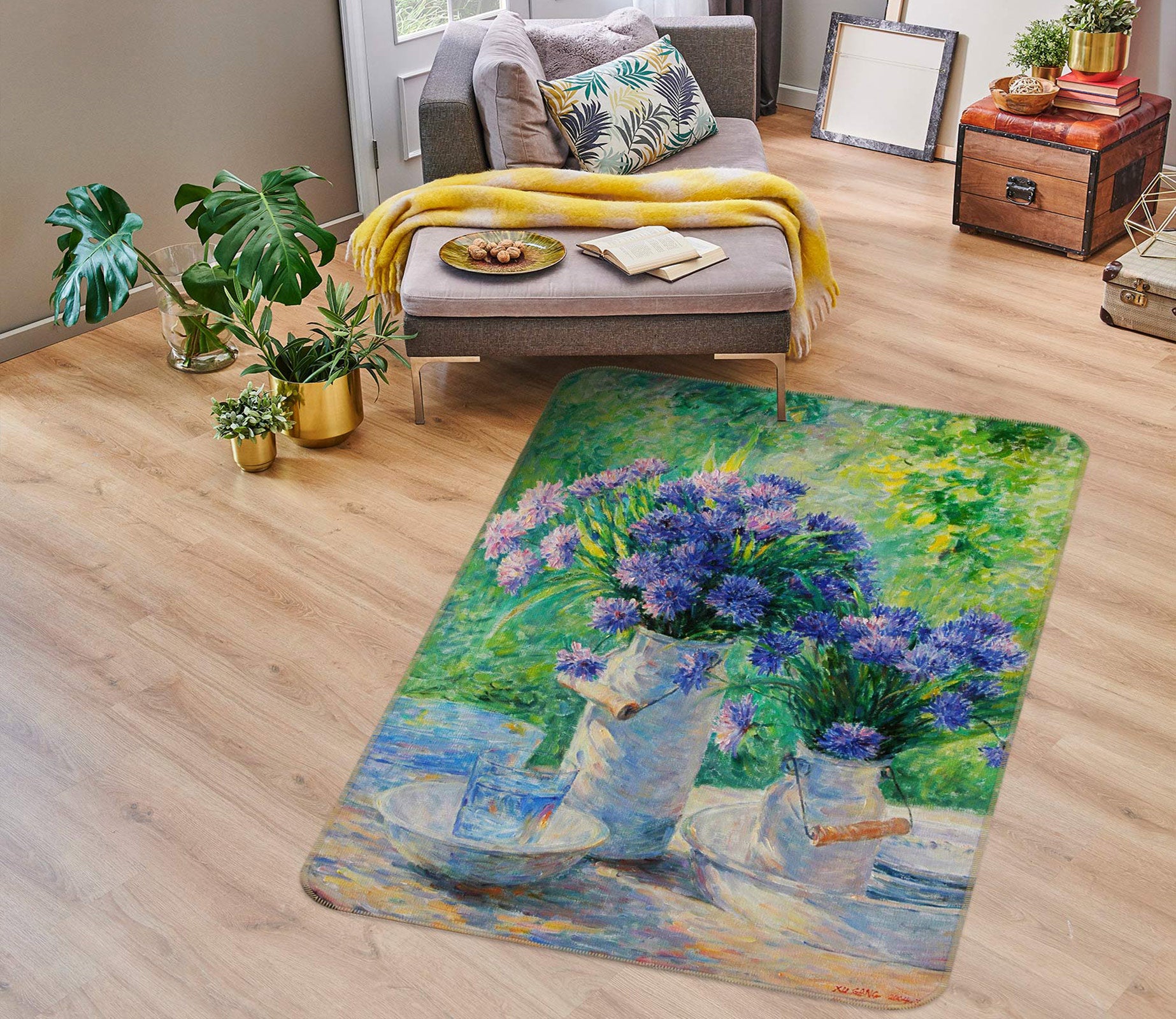 3D Blue Purple Vase 76155 Non Slip Rug Mat