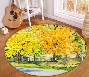 3D Yellow Tree 71234 Round Non Slip Rug Mat