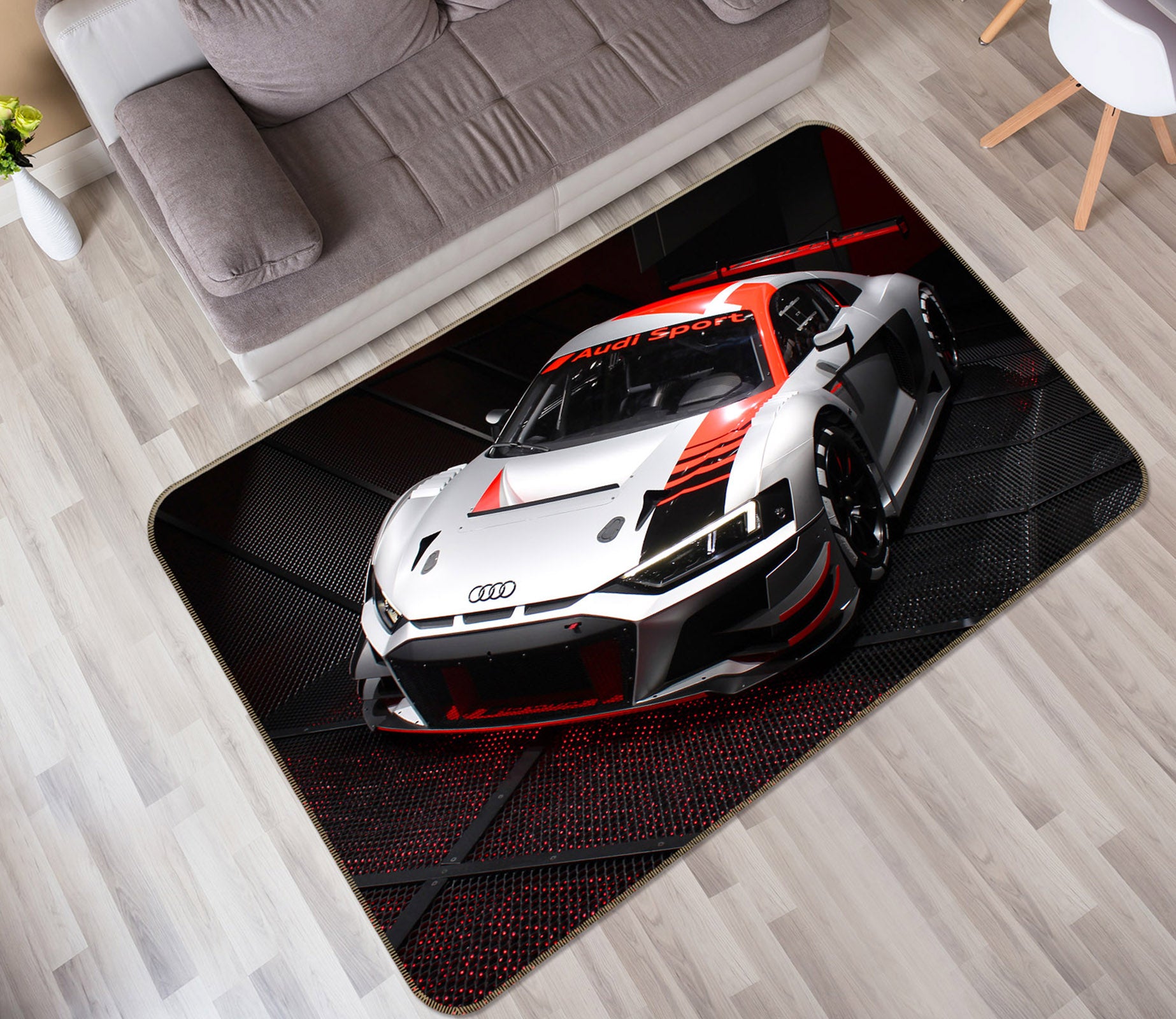 3D White Red Sports Car 42010 Vehicle Non Slip Rug Mat