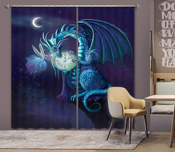 3D Dragon Clock 124 Rose Catherine Khan Curtain Curtains Drapes Curtains AJ Creativity Home 