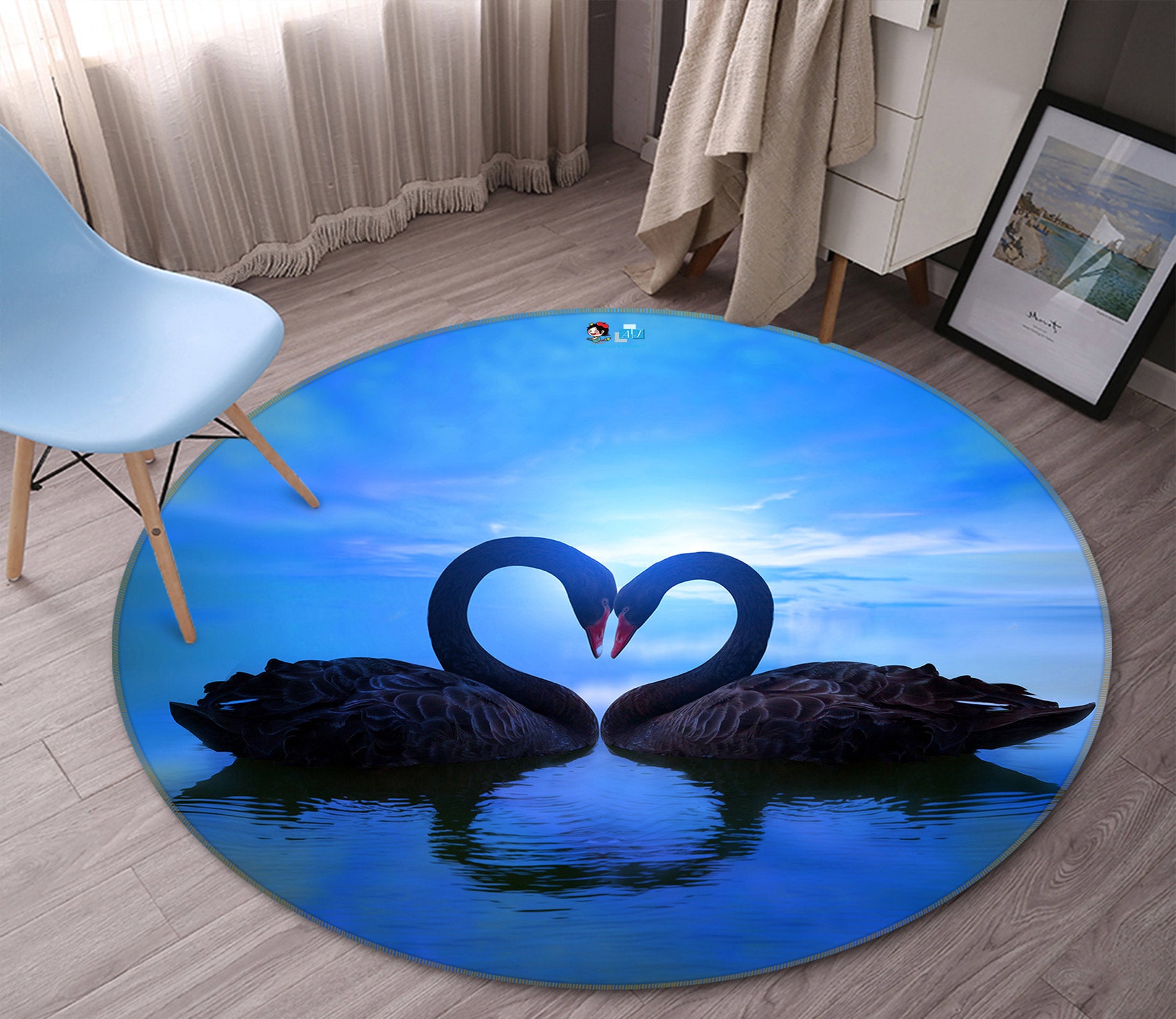 3D Black Swan 80224 Round Non Slip Rug Mat