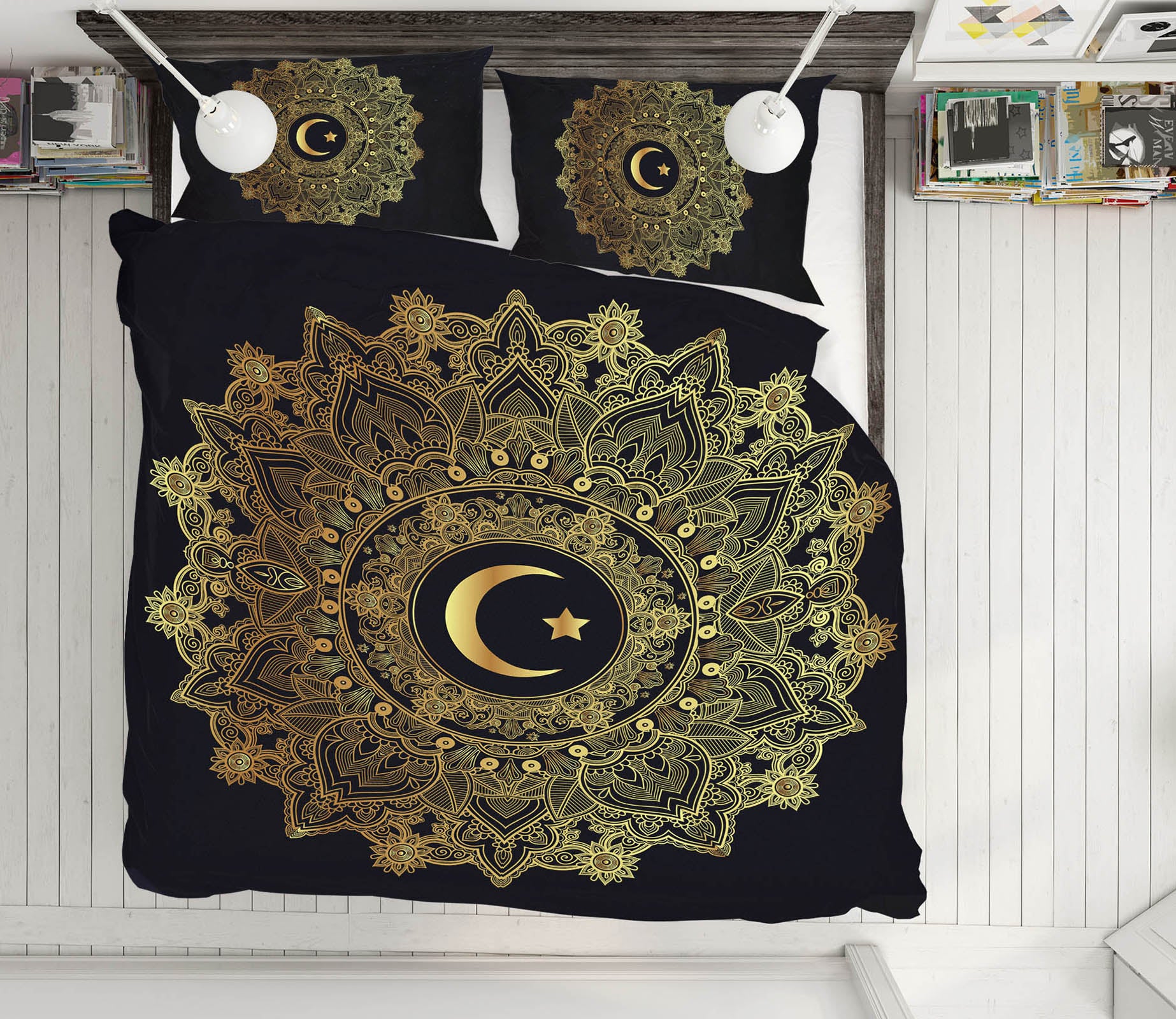 3D Golden Moon Pattern 59077 Bed Pillowcases Quilt