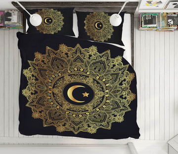 3D Golden Moon Pattern 59077 Bed Pillowcases Quilt