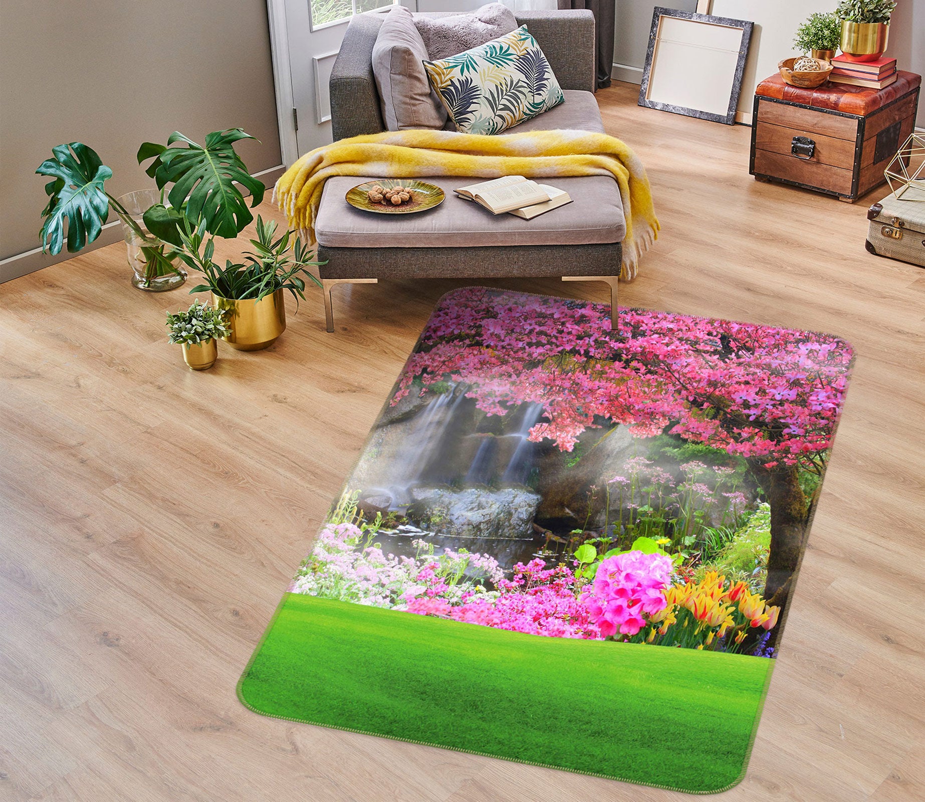 3D Pink Tree Grass 76092 Non Slip Rug Mat