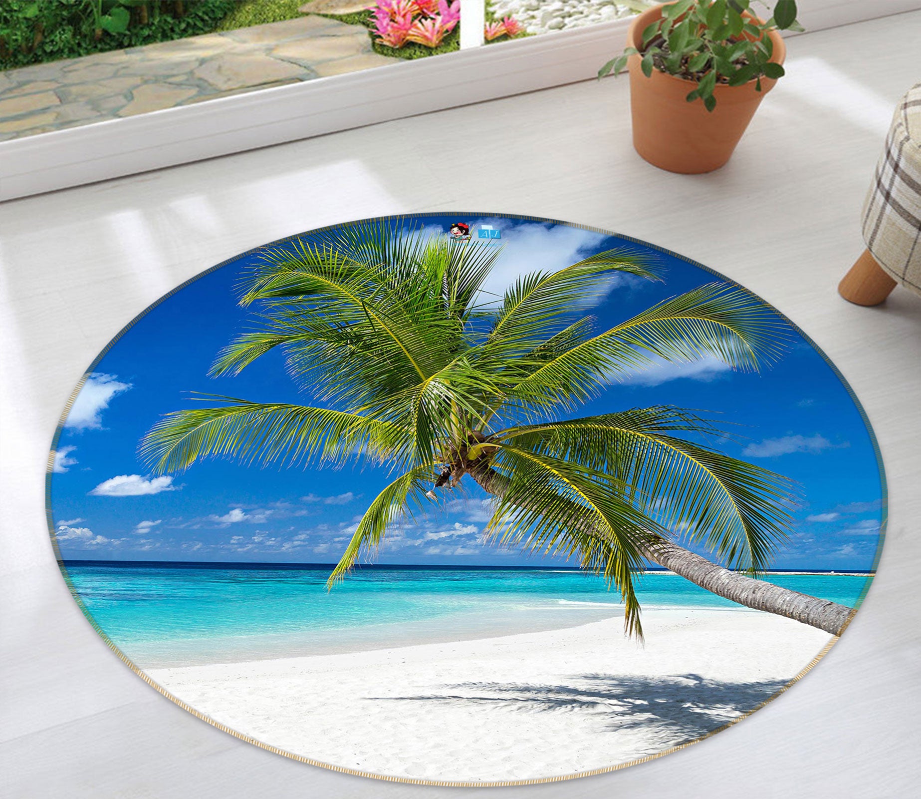 3D Beach Coconut Tree 72191 Round Non Slip Rug Mat