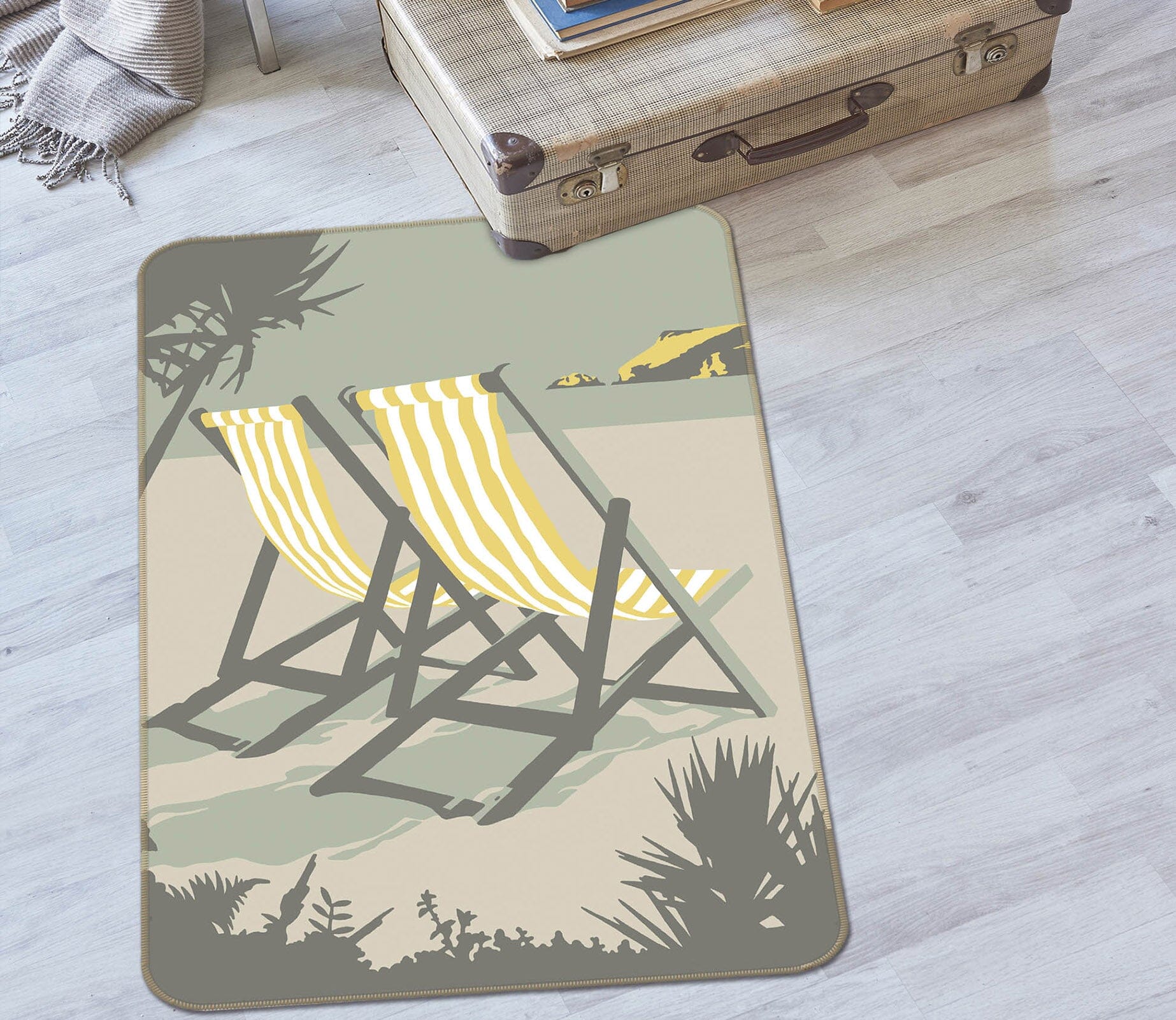 3D Polzeath Deckchairs 1134 Steve Read Rug Non Slip Rug Mat Mat AJ Creativity Home 