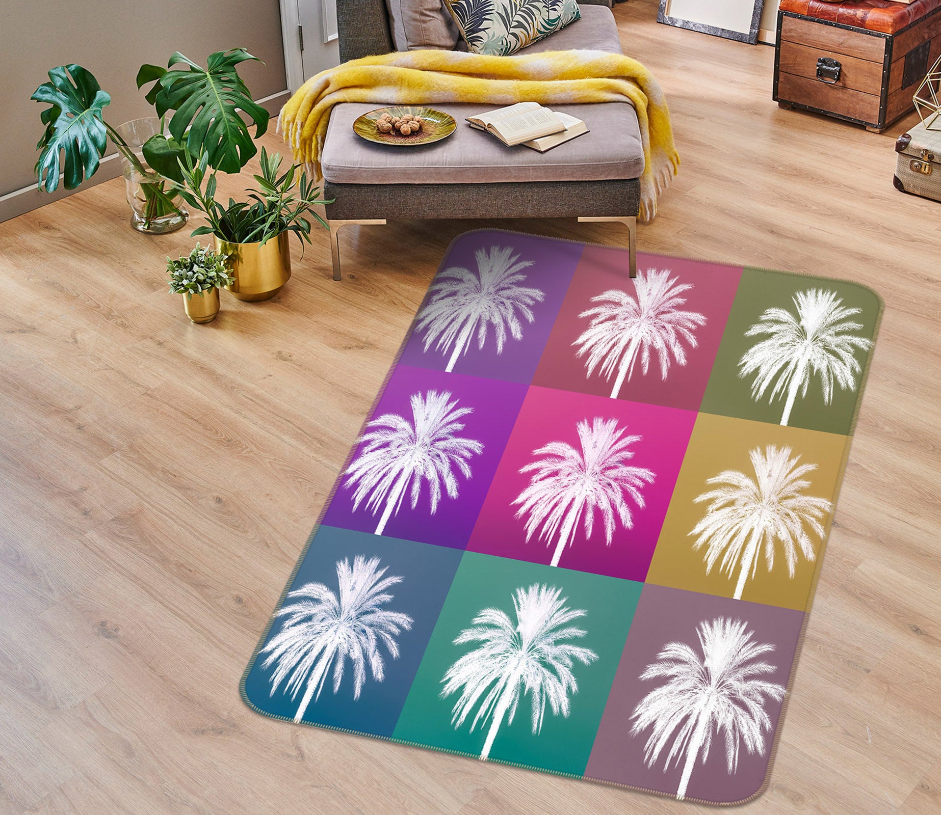 3D Color Lattice Coconut Tree 83299 Assaf Frank Rug Non Slip Rug Mat