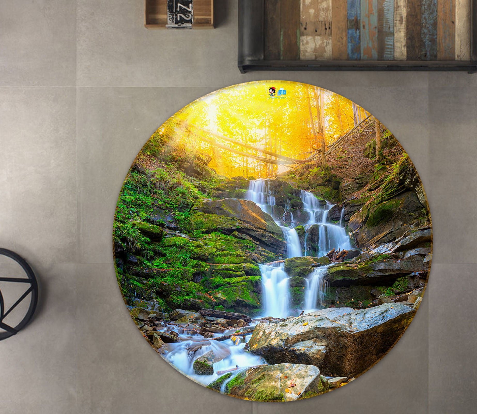 3D Waterfall 69126 Round Non Slip Rug Mat