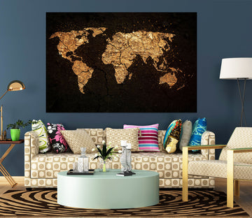 3D Gold Pattern 219 World Map Wall Sticker