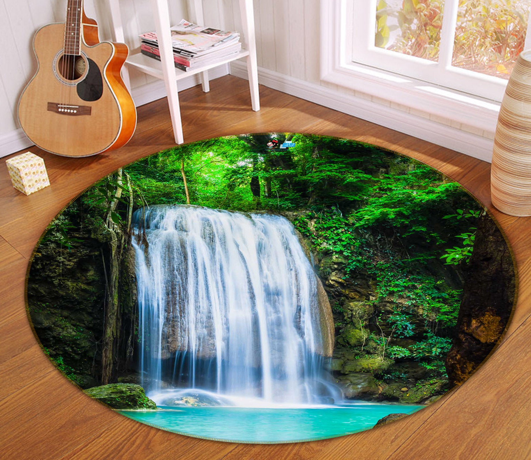 3D Waterfall 72128 Round Non Slip Rug Mat