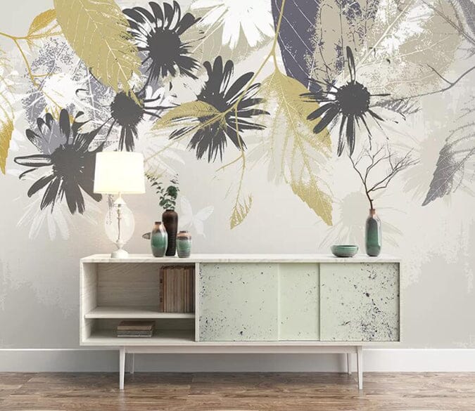 3D Grey Leaves 1955 Wall Murals Wallpaper AJ Wallpaper 2 