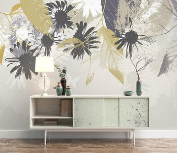 3D Grey Leaves 1955 Wall Murals Wallpaper AJ Wallpaper 2 