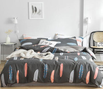 3D Colorful Feathers On Black 30219 Bed Pillowcases Quilt