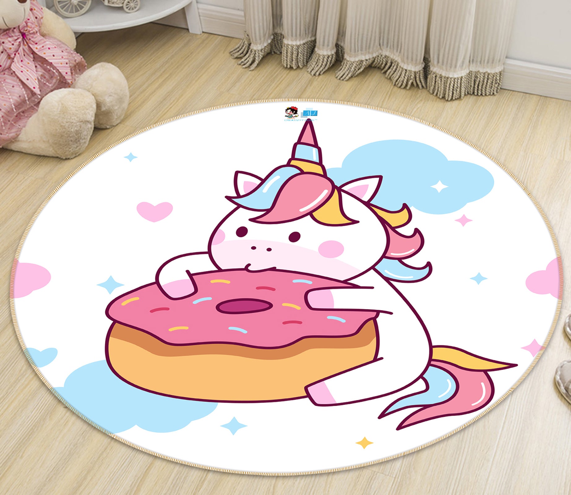 3D Donut Unicorn 75019 Round Non Slip Rug Mat