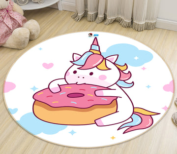 3D Donut Unicorn 75019 Round Non Slip Rug Mat