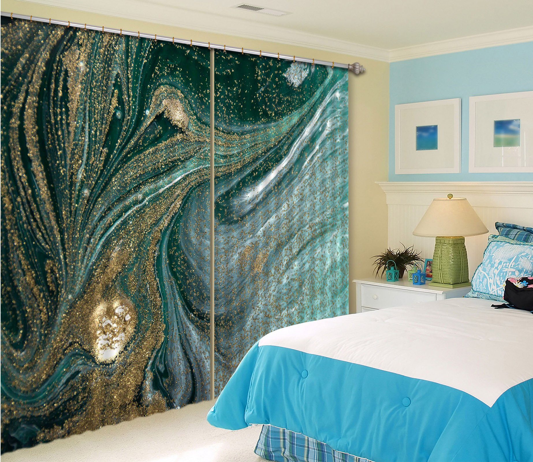 3D Green Abstraction 54 Curtains Drapes Curtains AJ Creativity Home 