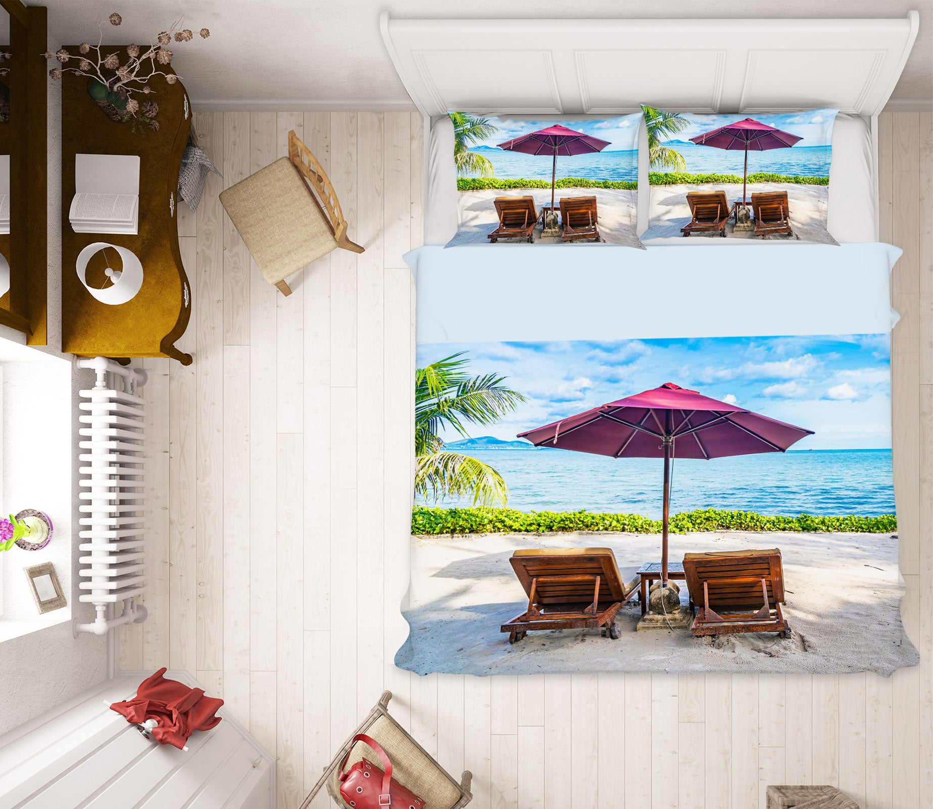 3D Beach Umbrella 63181 Bed Pillowcases Quilt