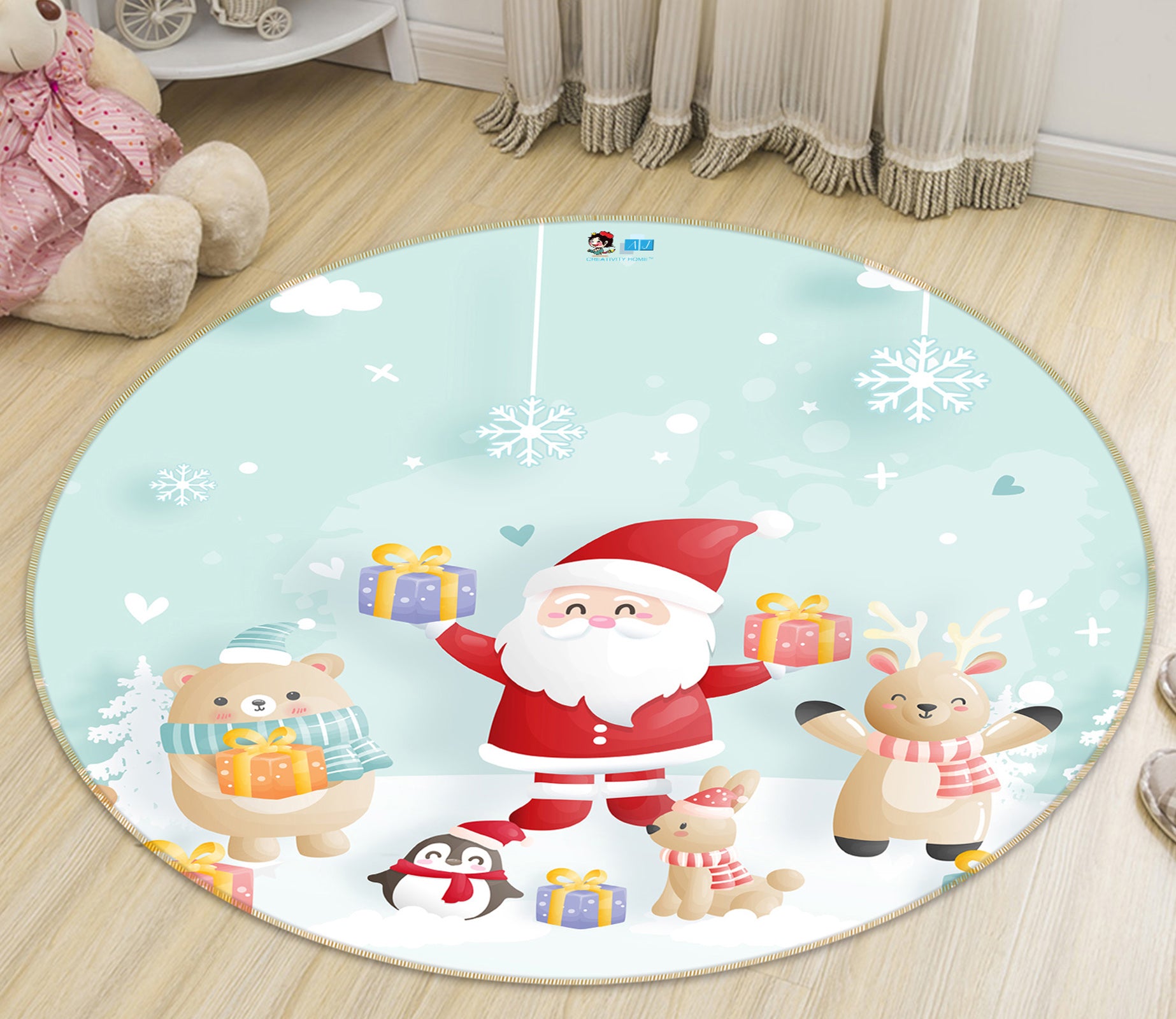 3D Santa Claus 81055 Round Non Slip Rug Mat