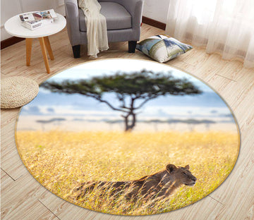 3D Bush Lion 82267 Animal Round Non Slip Rug Mat