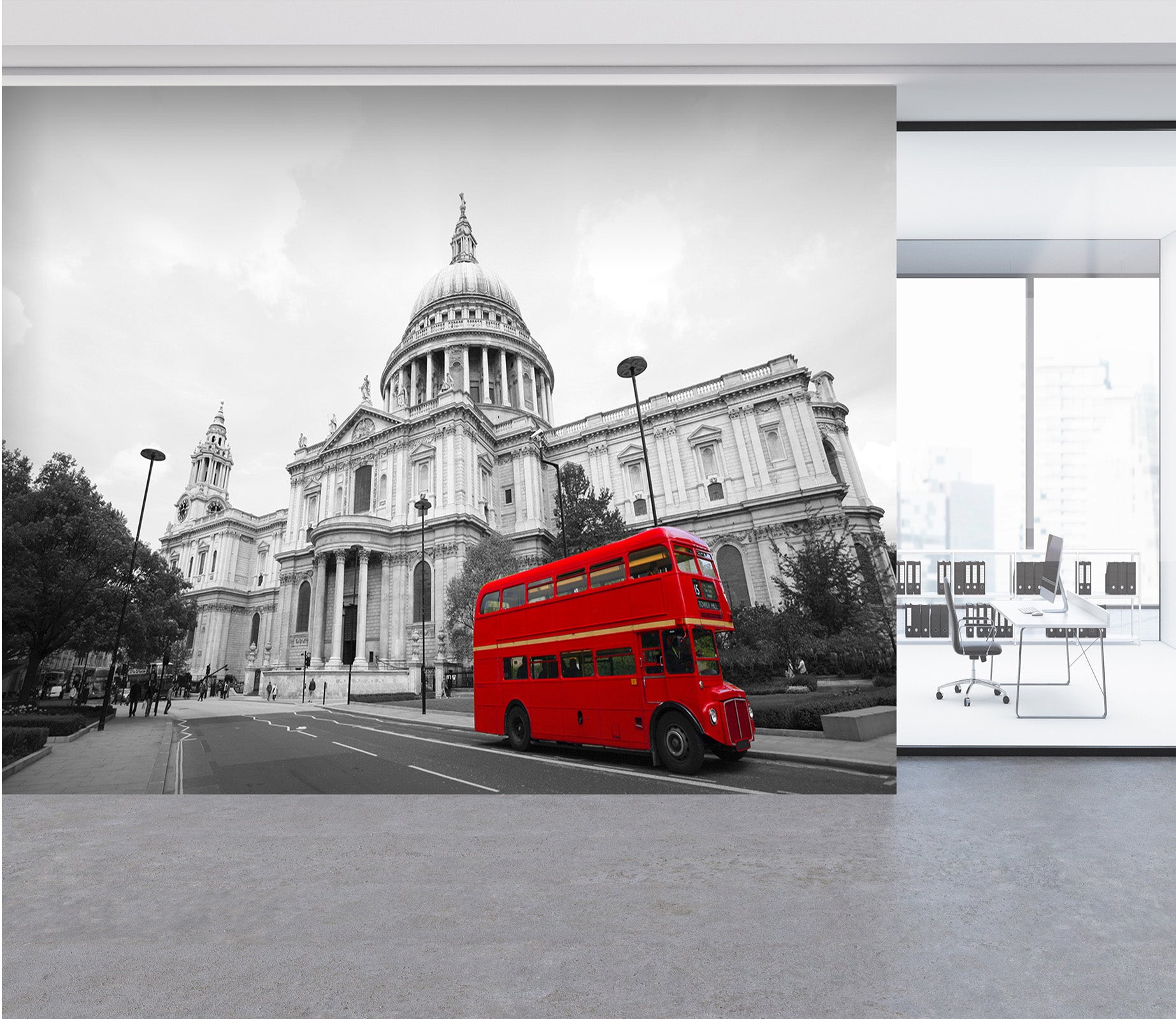 3D Villa Red Bus 071 Vehicle Wall Murals