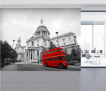 3D Villa Red Bus 071 Vehicle Wall Murals