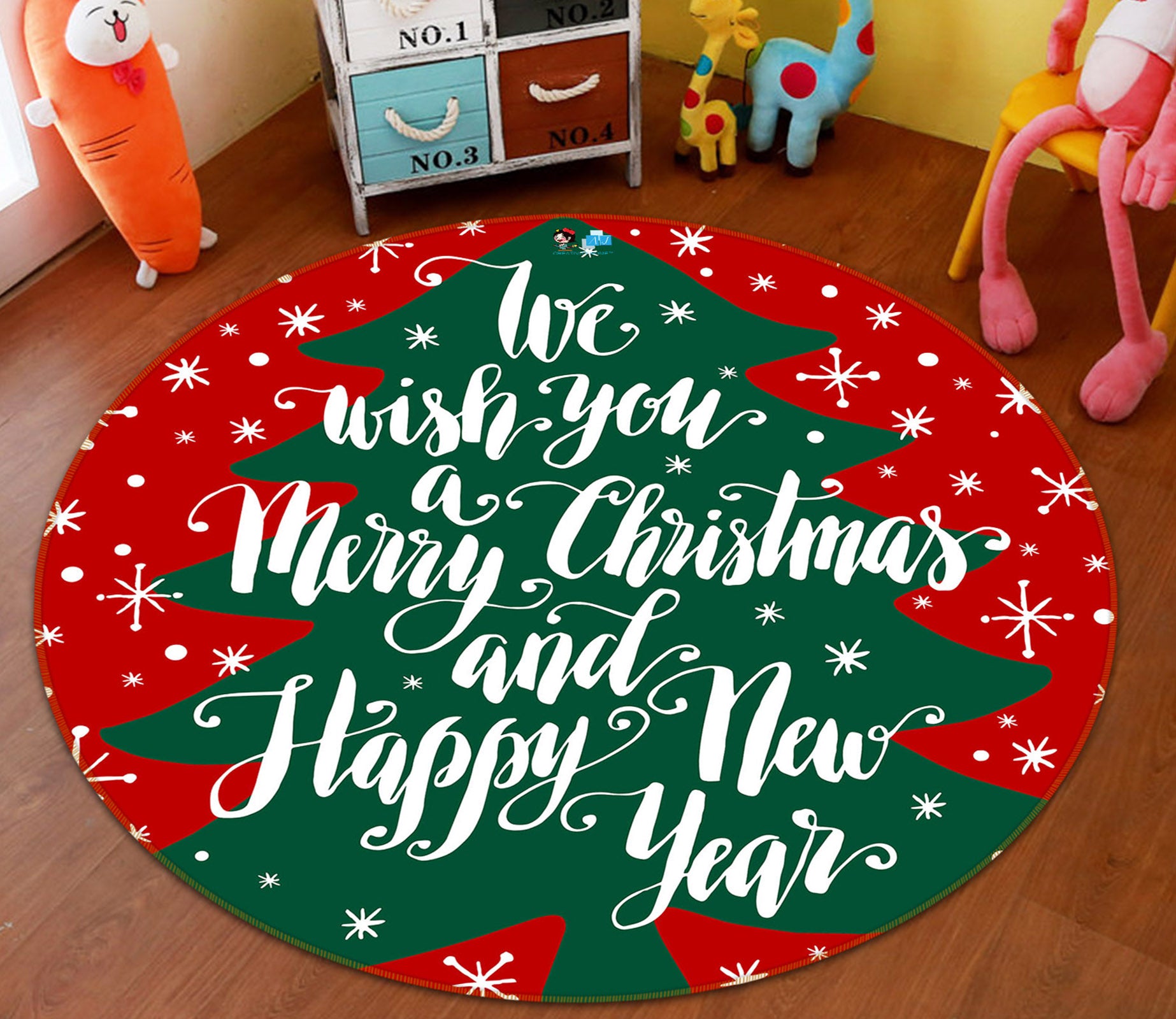 3D Tree 54168 Christmas Round Non Slip Rug Mat Xmas