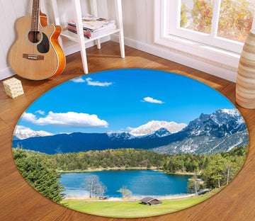 3D Snow Mountain Lake Sky 71192 Round Non Slip Rug Mat