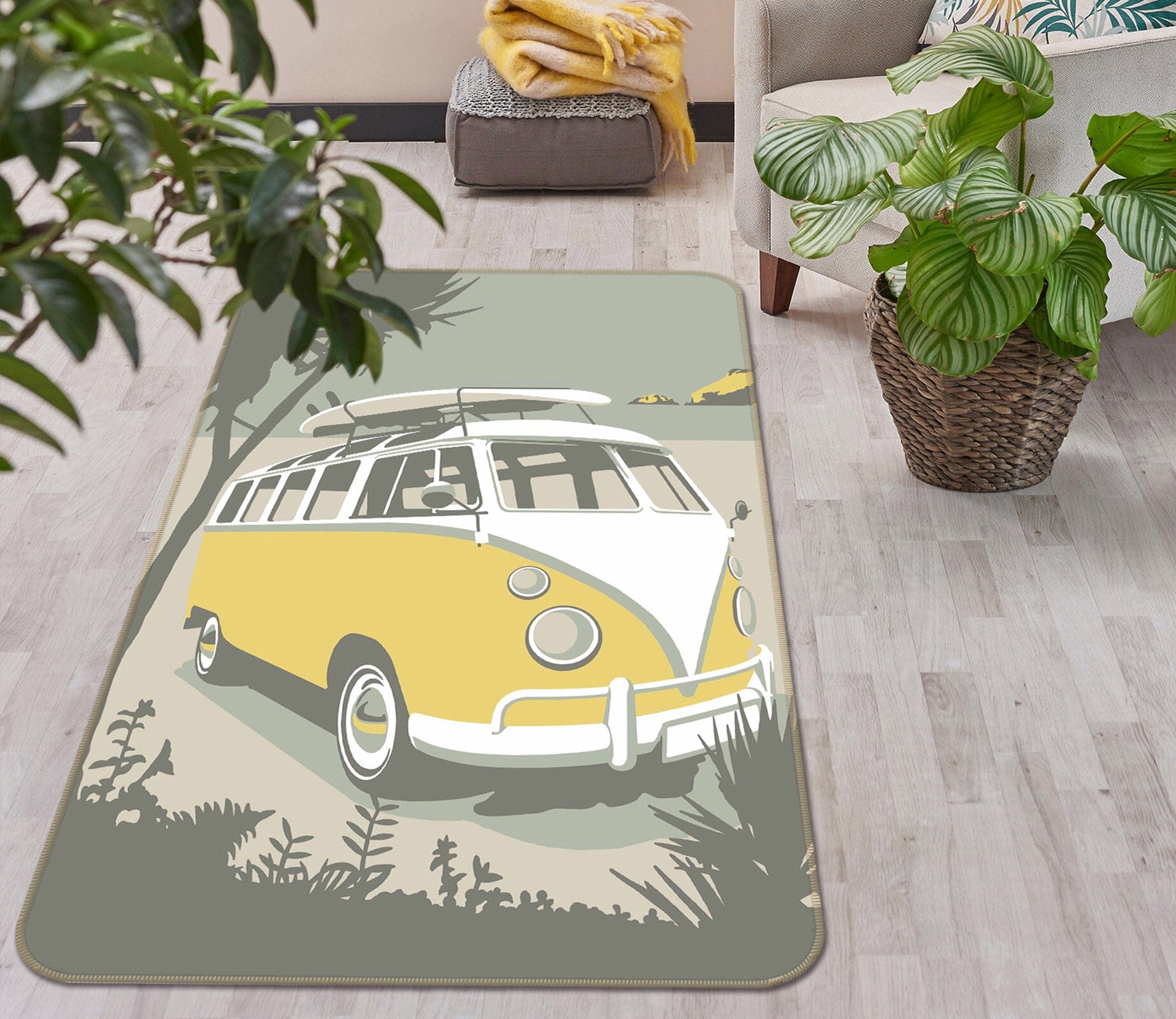 3D Polzeath Camper 1133 Steve Read Rug Non Slip Rug Mat Mat AJ Creativity Home 