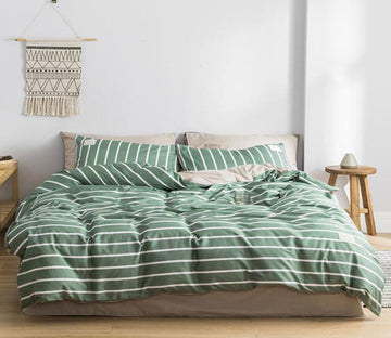 3D Green White Bars 4170 Bed Pillowcases Quilt
