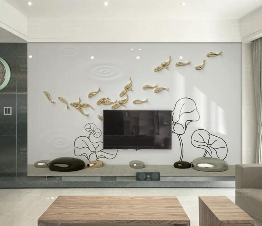 3D Golden Swimming Fish WC193 Wall Murals Wallpaper AJ Wallpaper 2 