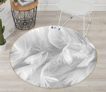 3D White Feather 81222 Round Non Slip Rug Mat